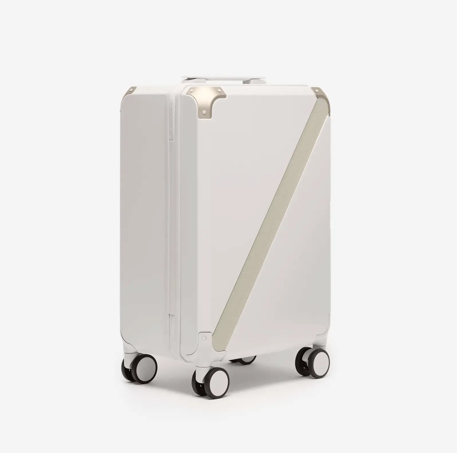 Beige premium carry-on luggage, The Cabin Trunk Essential by Armoir, front angle view