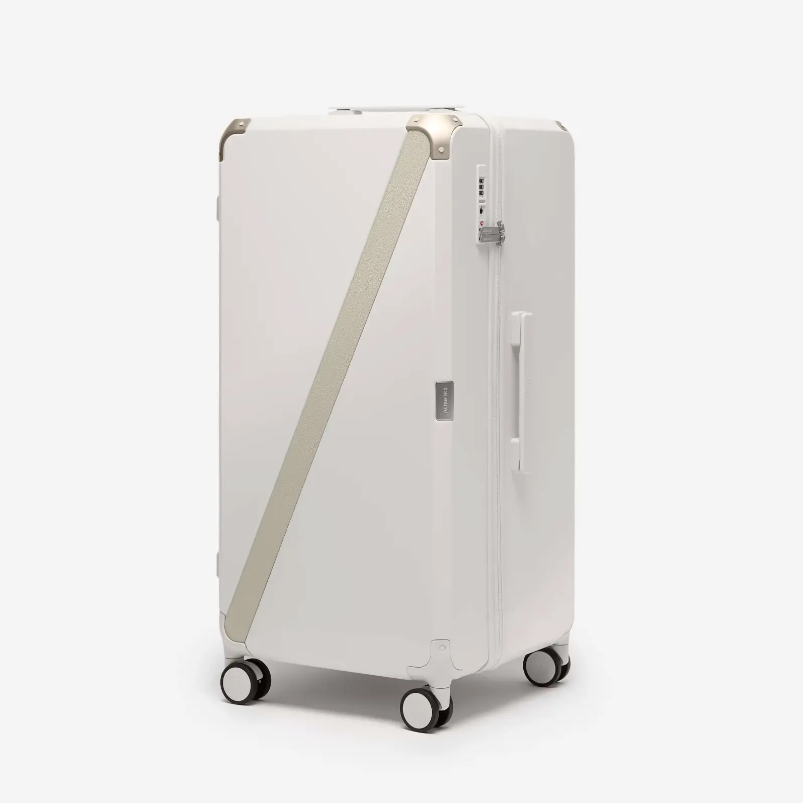 Beige premium checked luggage, The Large Trunk Essential by Armoir, front angle view