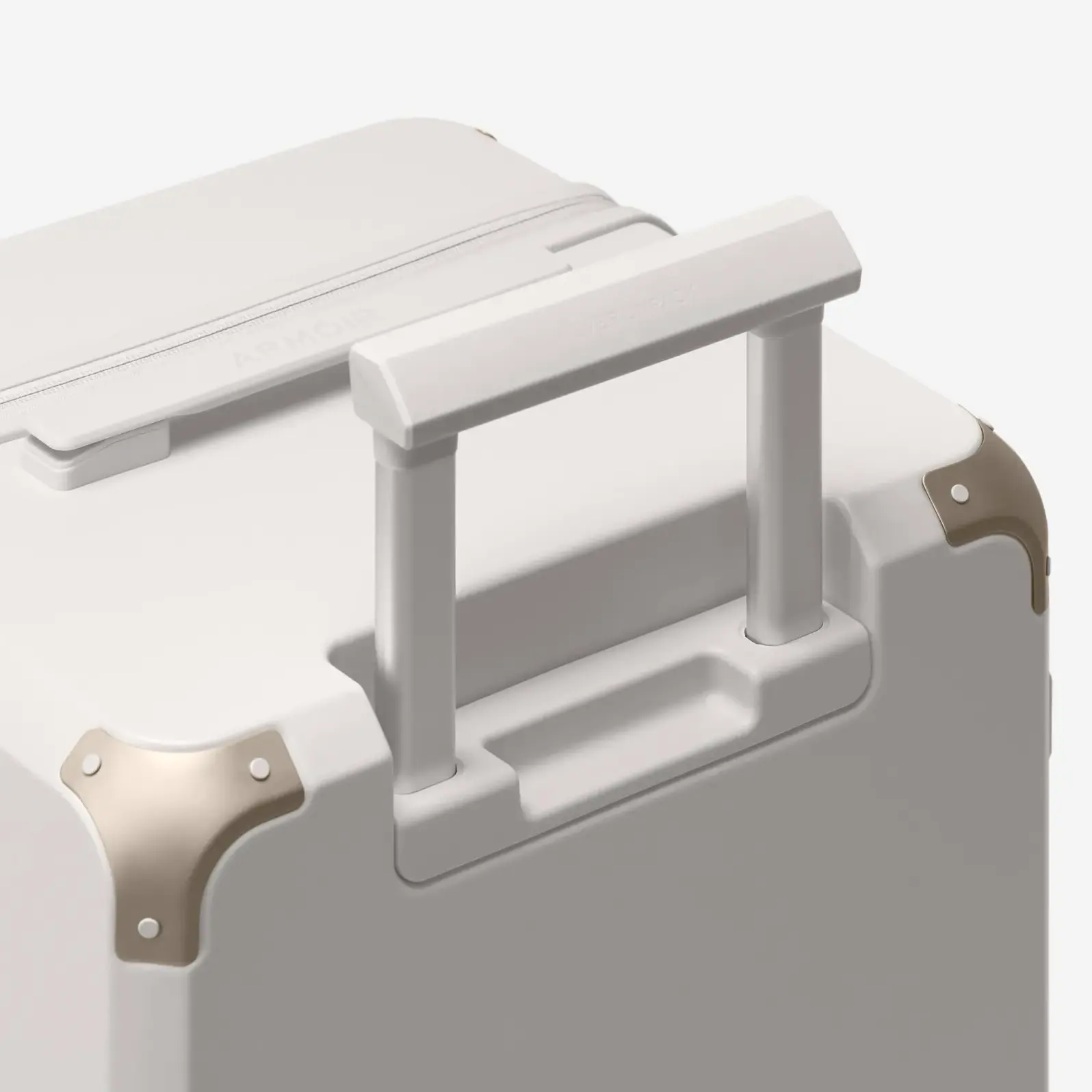 Beige checked luggage, The Large Trunk Essential by Armoir, telescopic handle detail